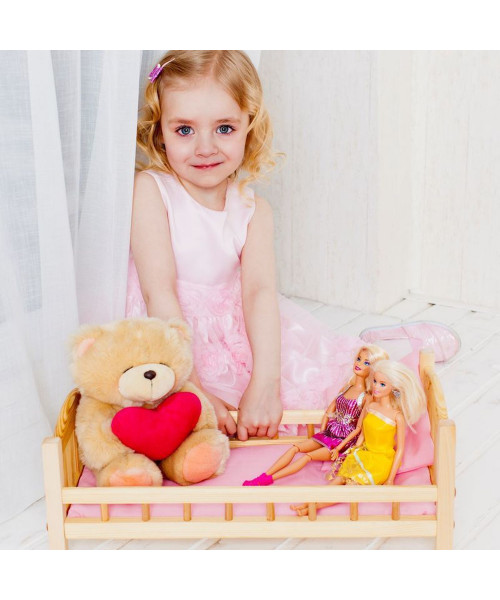 Классическая кроватка для кукол, розовый текстиль