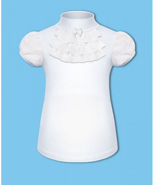 Школьный комплект для девочки с белой водолазкой (блузкой) с коротким рукавом и черными брюками с бантом