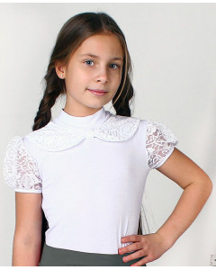 Джемпер(блузка) для девочки приталенного силуэта с гипюром 7870-ДШ21