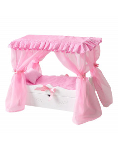 Кровать с выдвижным ящиком для кукол с постельным бельем и балдахином, цвет: белый