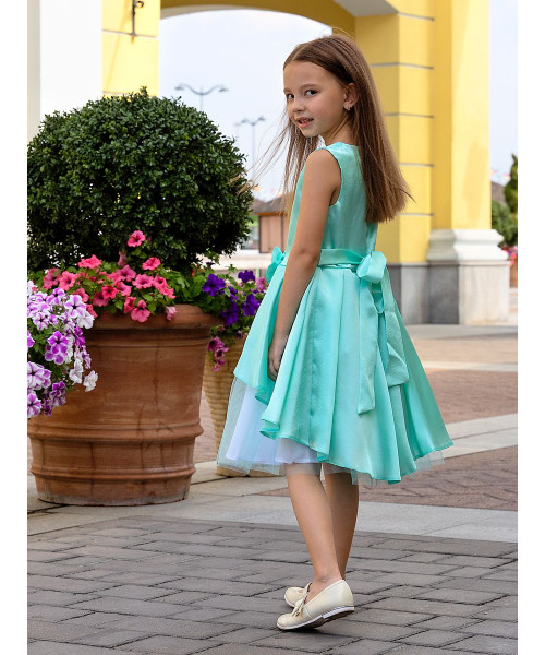 Ментоловое нарядное платье для девочки 80785-ДН20