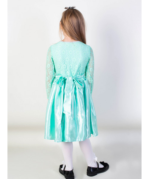 Нарядное ментоловое платье для девочки с гипюром 84174-ДН19