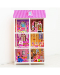 3-этажный кукольный дом с 5 комнатами, лестницей, мебелью и 5 куклами в наборе