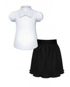 Школьный комплект для девочки с белой водолазкой (блузкой) с коротким рукавом и черной плиссерованной юбкой