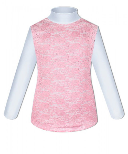 Белая водолазка (блузка) для девочки с розовым гипюром 83897-ДНШ19