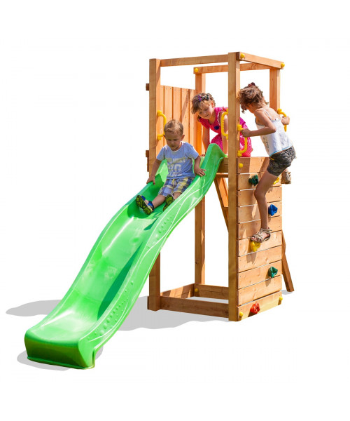 Игровой набор для детской площадки: башня с скалолазной досткой, горкой и ограждением под песочницу