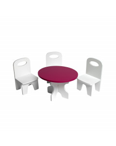Набор мебели для кукол "Классика": стол + стулья, цвет: белый/ягодный