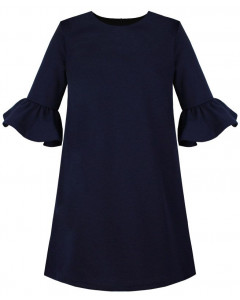 Синее школьное платье с рукавами воланами для девочки