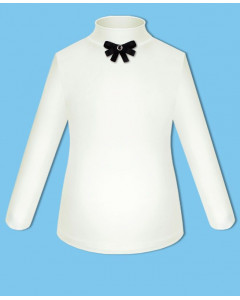 Молочная школьная водолазка (блузка) с бантиком для девочки 83781-ДШ19