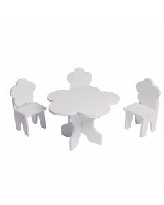 Набор мебели для кукол "Цветок": стол + стулья, цвет: белый