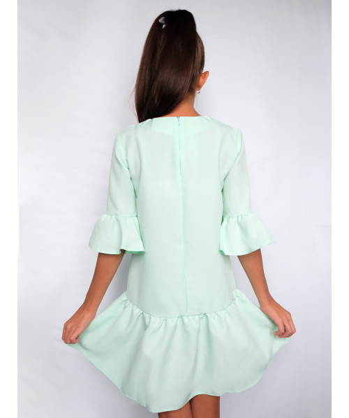 Ментоловое платье с воланами для девочки 84217-ДН22