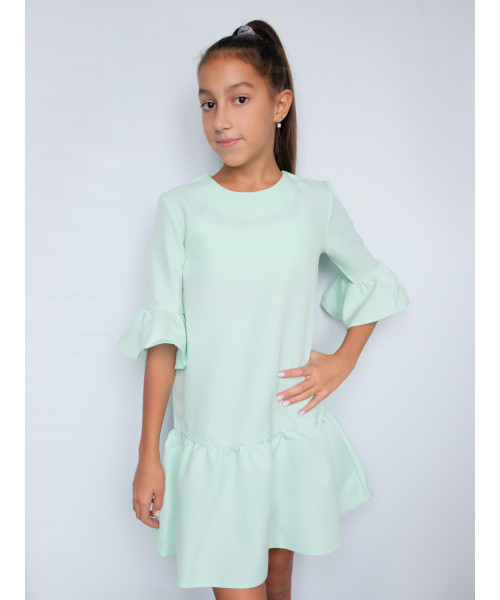 Ментоловое платье с воланами для девочки 84217-ДН22