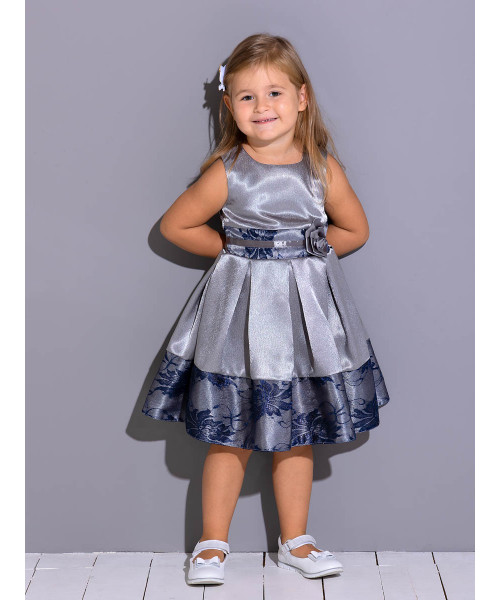Нарядное серое платье для девочки с гипюром 83325-ДН19