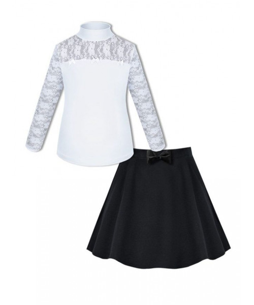 Школьный комплект для девочки с черной юбкой и кружевной блузкой 7965-5992