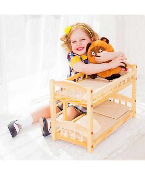 Двухъярусная кукольная кроватка из дерева, бежевый текстиль