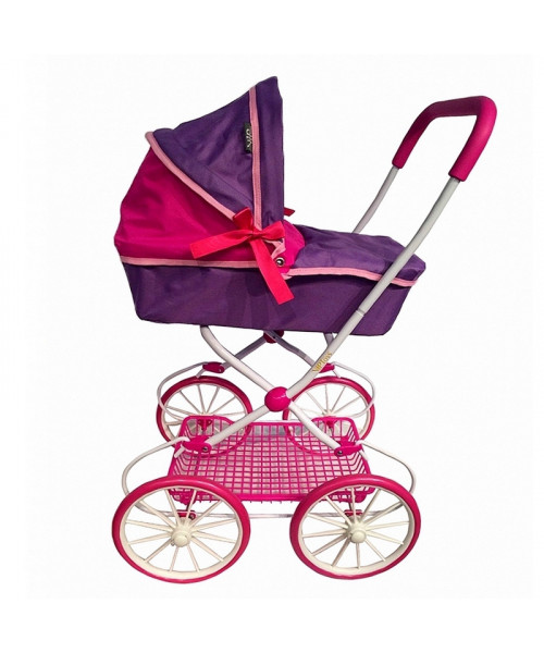 Классическая кукольная коляска на больших колесах цвет фиолетовый+фуксия