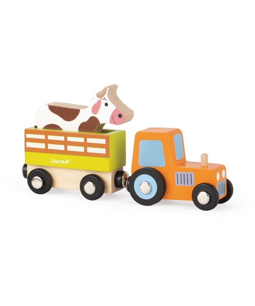 Набор деревянный трактор с прицепом и корова