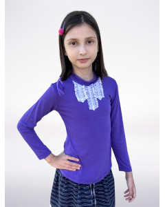 Школьная фиолетовая водолазка (блузка) с рюшами для девочки