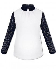 Белая водолазка (блузка) с синим гипюром для девочки 82294-ДШ19