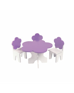 Набор мебели для кукол "Цветок": стол + стулья, цвет: белый/фиолетовый