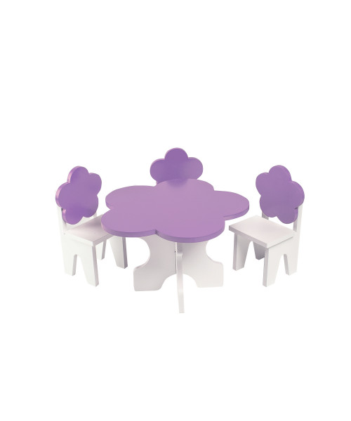 Набор мебели для кукол Цветок: стол + стулья, цвет: белый/фиолетовый