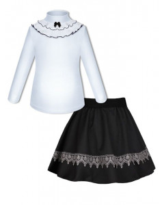 Школьный комплект для девочки с белой водолазкой (блузкой) и черной юбкой